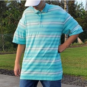 Nike Golf L Blue Striped Dri-Fit Polo Golf Shirt